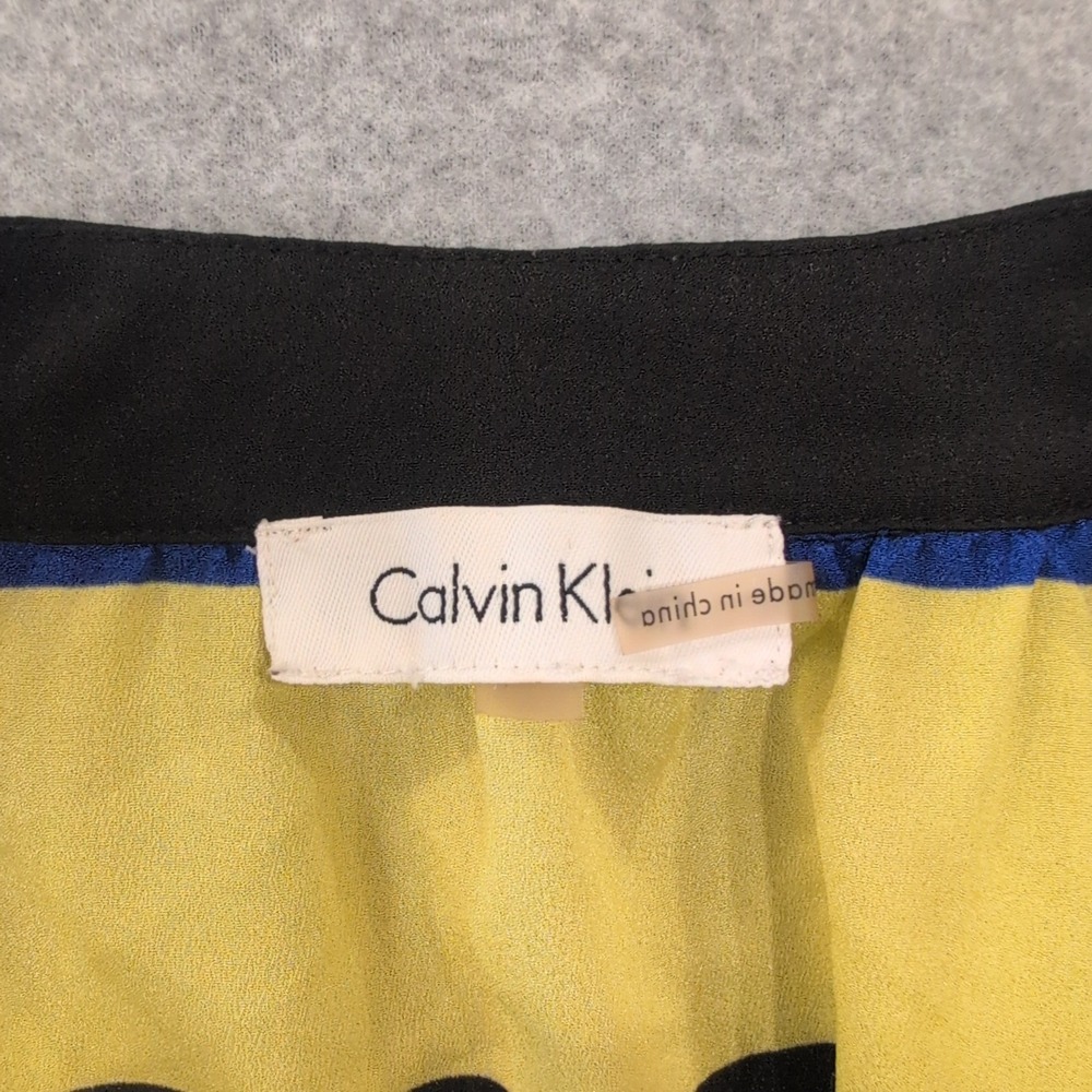 Calvin Klein Womens Striped Geometric Print Long Sleeve Blouse Top M - Picture 2 of 4